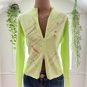 Neon Green Embroidered Cardigan